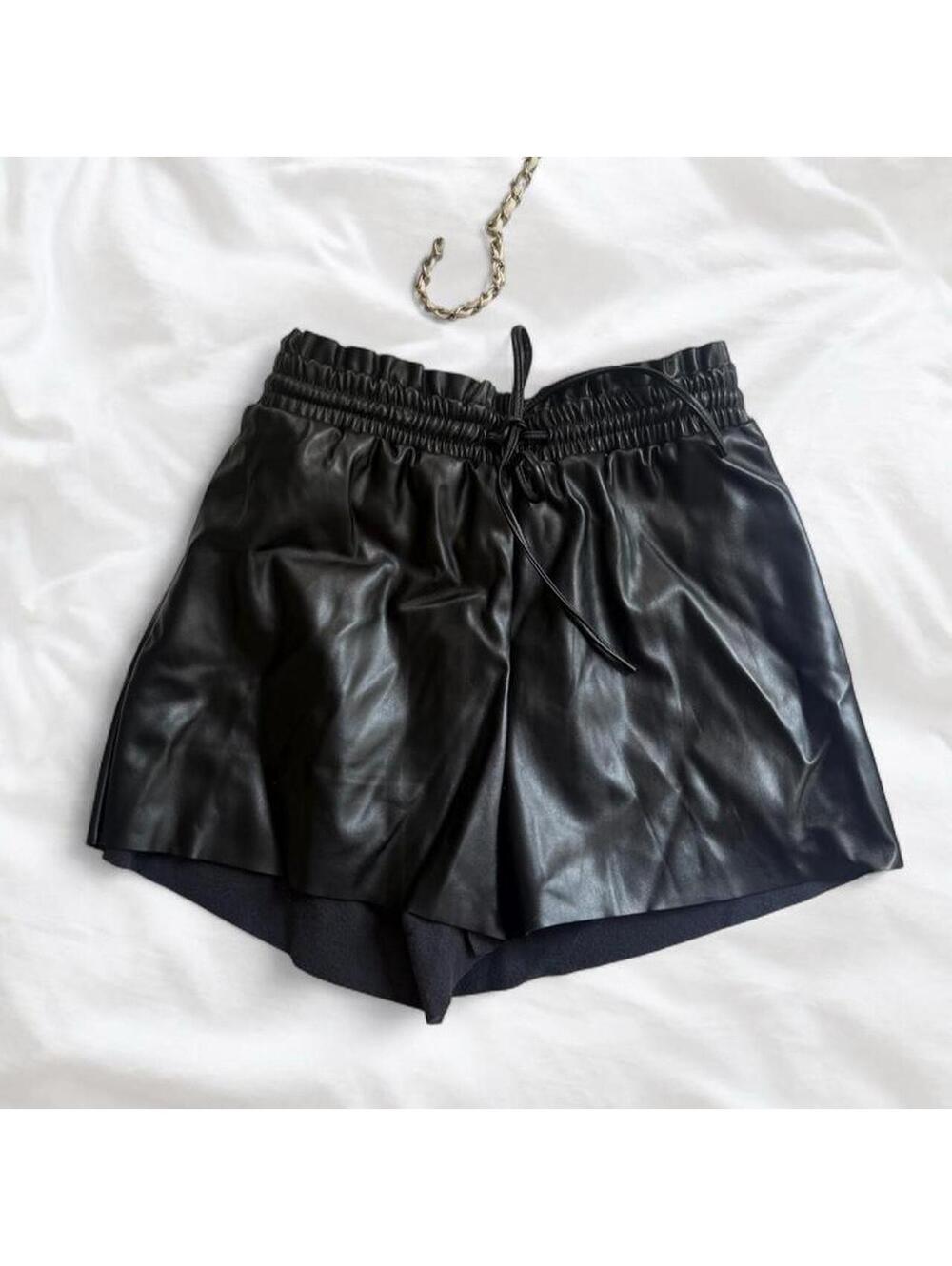 Idem Ditto Black Faux Leather Drawstring Shorts Size Large